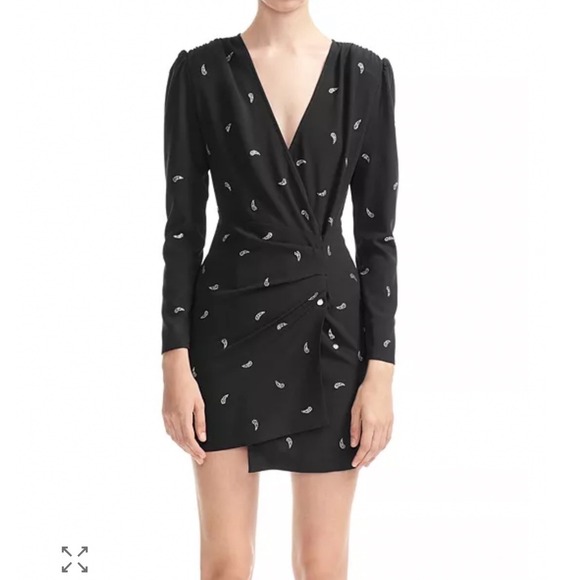 Maje Dresses & Skirts - Maje Black Rhinestone Paisley Wrap Mini Dress Long Sleeve V-Neck Size 36 US 4